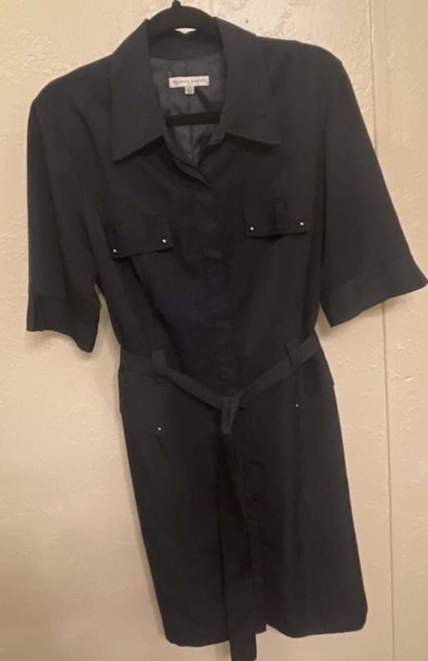 Navy Blue Pinstripe Button Down Shirt Dress Pinup/Rockabilly